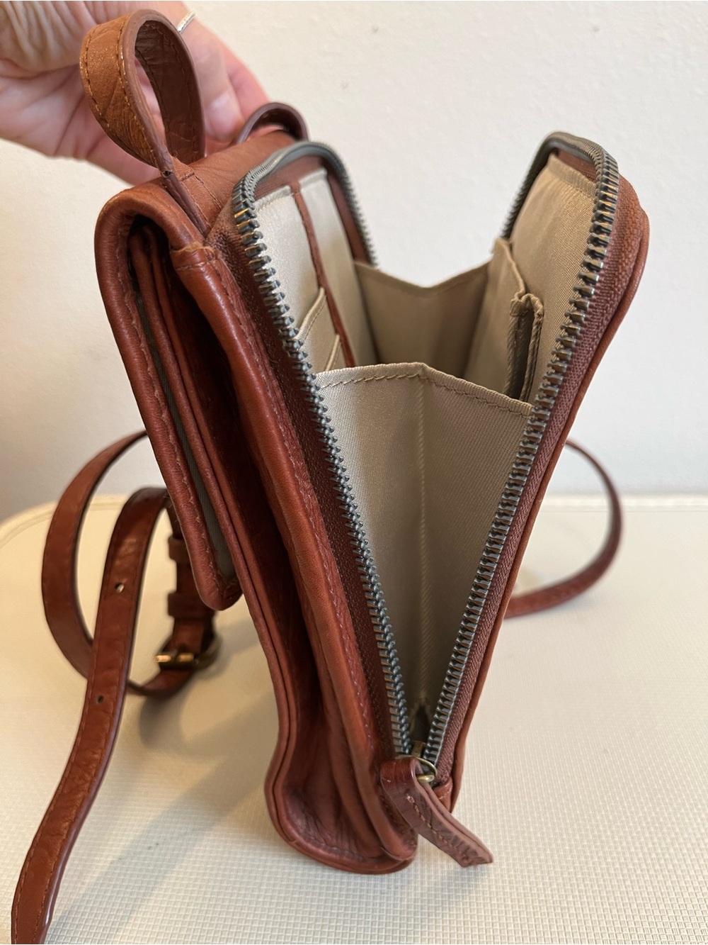 American Leather Co. Embossed Crossbody Bag - Brown - Picture 6 of 8